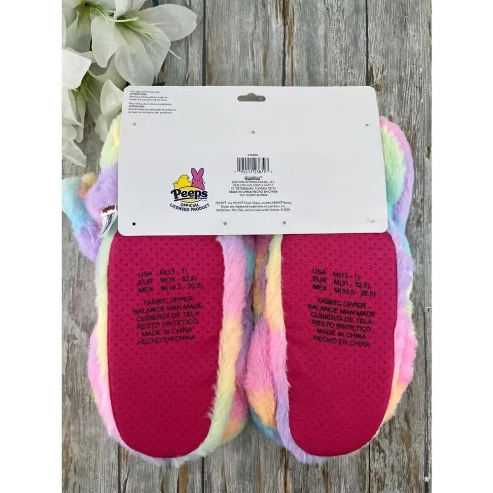 Little Girls Peeps Pastel Rainbow Bunny Slippers & Headband Set Size 13/1